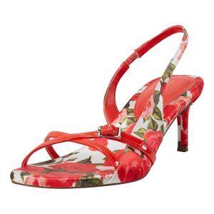 Marc Fisher Size 10M Heels Slingback Kitten Rose Print Stiletto Open Toe Buckle